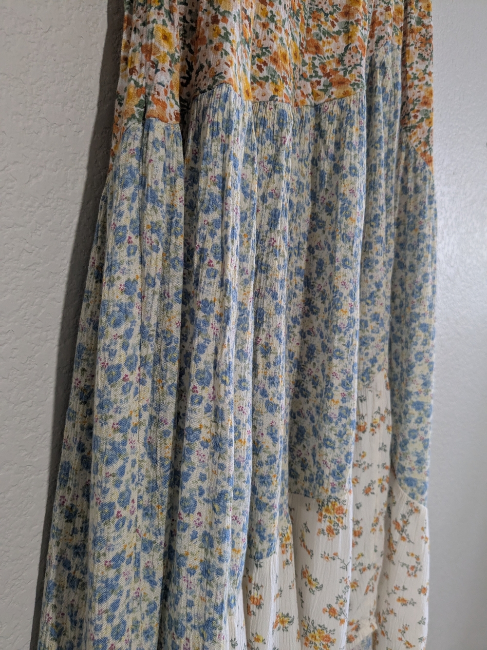 American Eagle Outfitters Boho Patchwork Floral Maxi Skirt Blue, Cream & Mustard - Picture 4 of 16